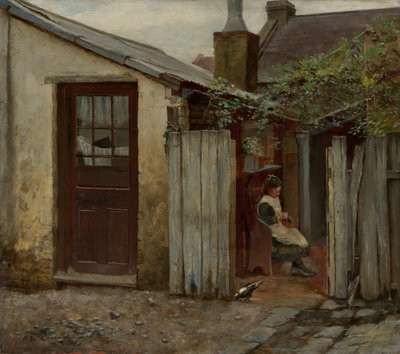 キングストリートベーカリーで鳥を持つ少女 作： Frederick McCubbin